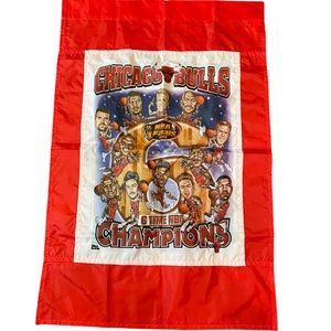 Vintage Chicago Bulls 1998 Championship Flag Banner Caricature NBA Finals Jordan